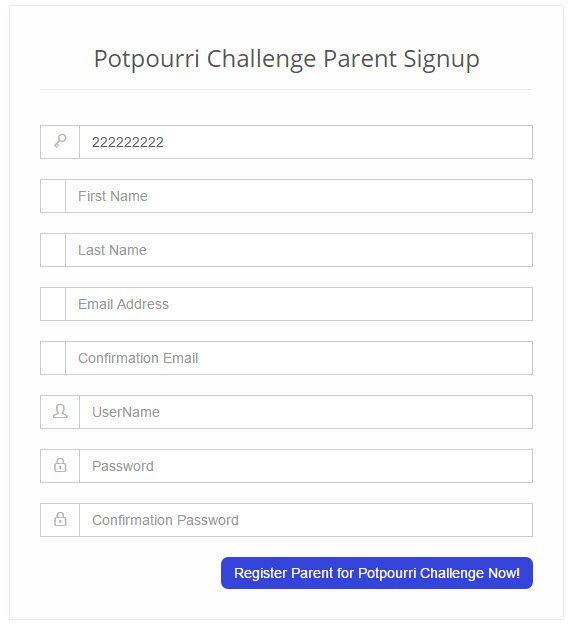 Quiz Bowl Challenge Parent Signup Form