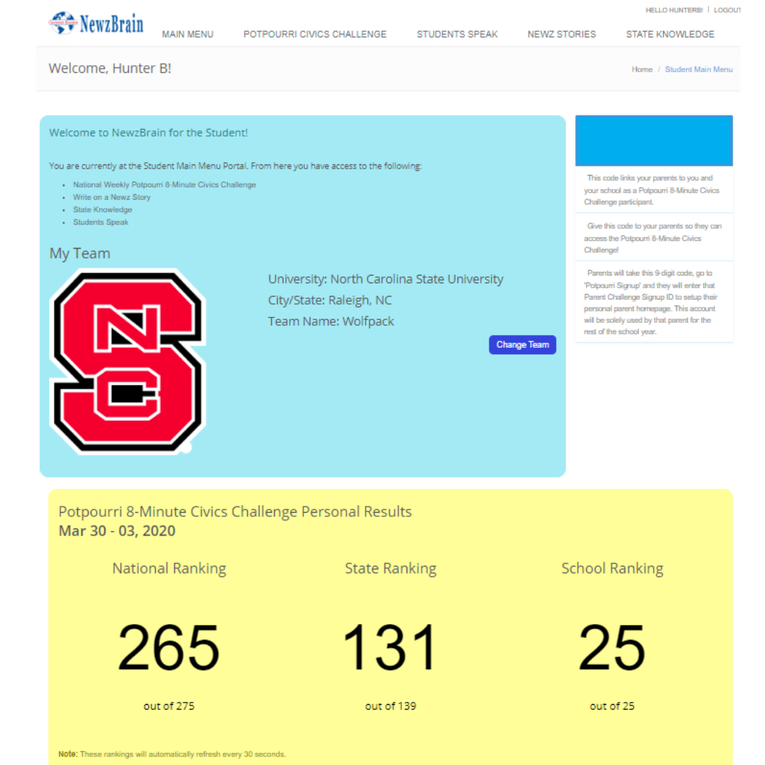 Student Real-Time Results