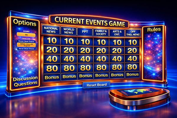 Full interactive current events game board for grades 6 through 12