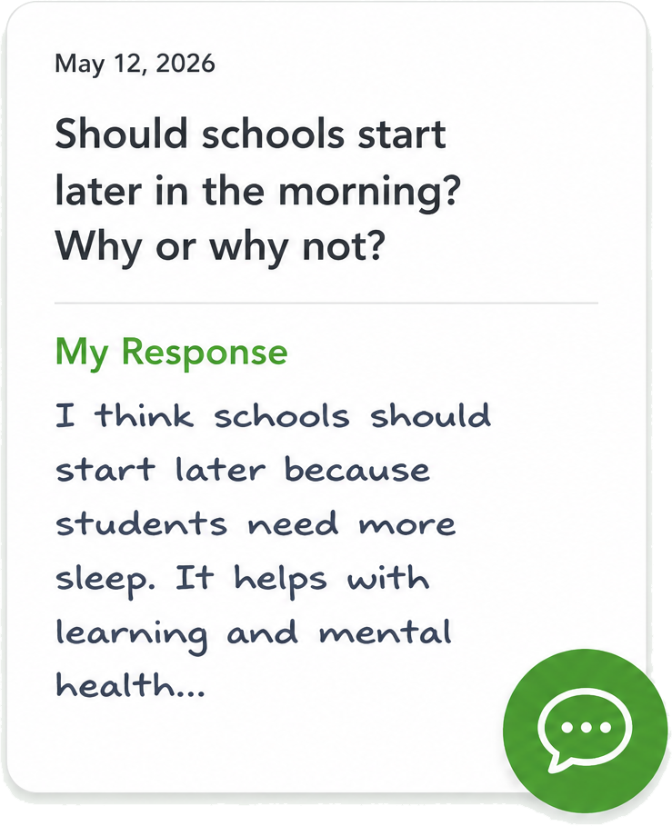 Sample student voice writing response